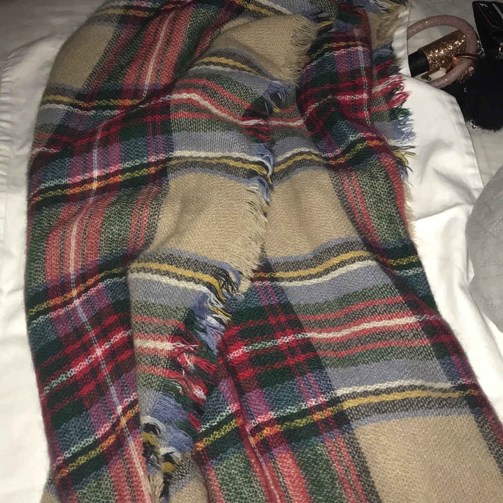 long plaid fringe blanket scarf